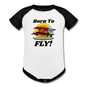 Born To Fly - Red Biplane - Baseball Baby Bodysuit - white/black