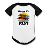 Born To Fly - Red Biplane - Baseball Baby Bodysuit - white/black