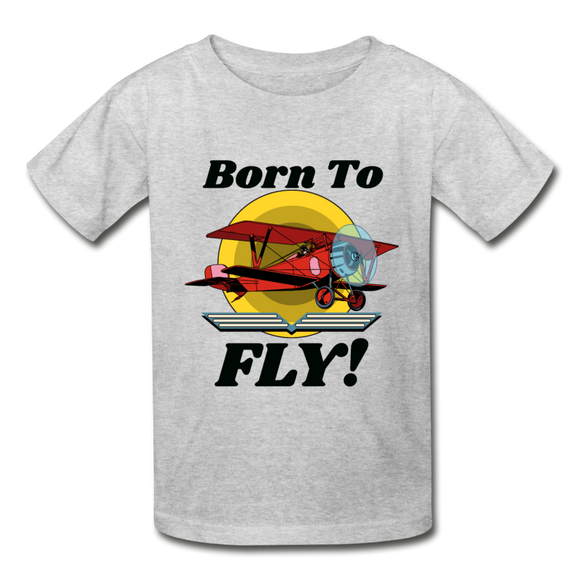 Born To Fly - Red Biplane - Hanes Youth Tagless T-Shirt - heather gray