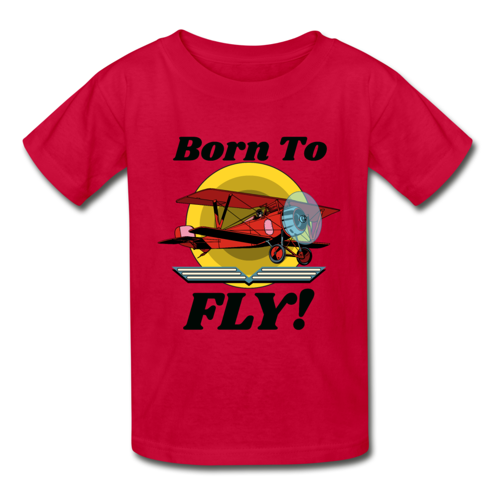 Born To Fly - Red Biplane - Hanes Youth Tagless T-Shirt - red