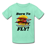 Born To Fly - Red Biplane - Hanes Youth Tagless T-Shirt - deep mint