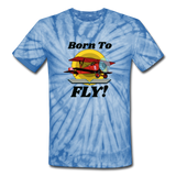 Born To Fly - Red Biplane - Unisex Tie Dye T-Shirt - spider baby blue