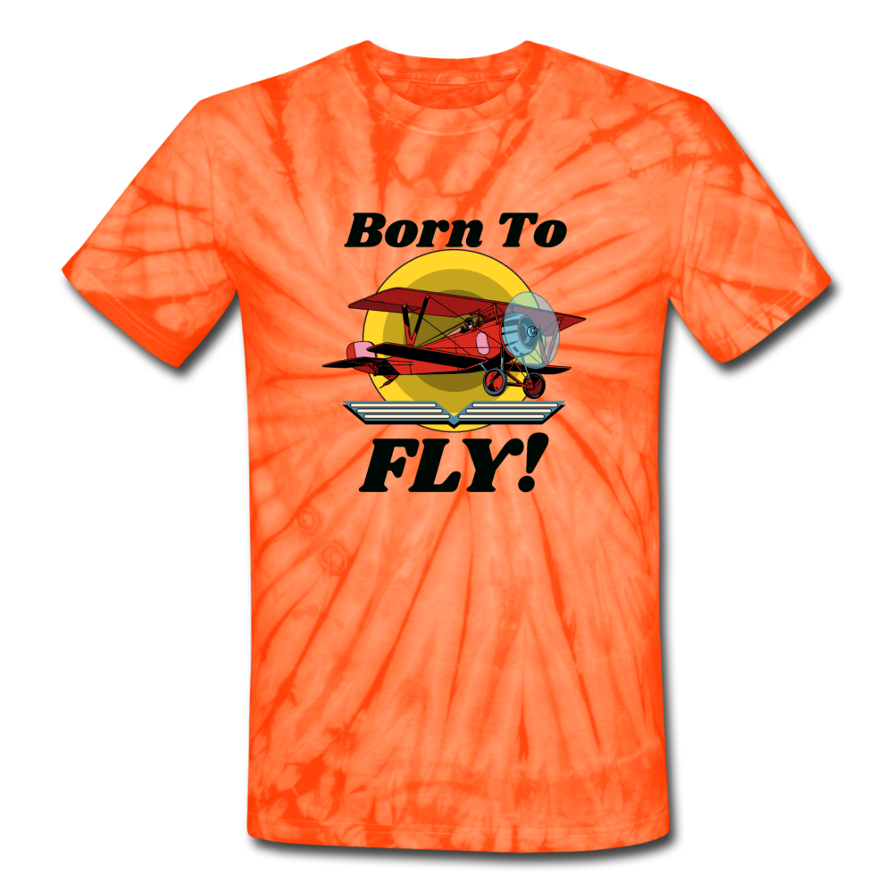 Born To Fly - Red Biplane - Unisex Tie Dye T-Shirt - spider orange