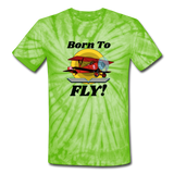 Born To Fly - Red Biplane - Unisex Tie Dye T-Shirt - spider lime green