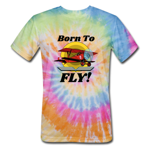 Born To Fly - Red Biplane - Unisex Tie Dye T-Shirt - rainbow