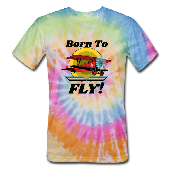 Born To Fly - Red Biplane - Unisex Tie Dye T-Shirt - rainbow