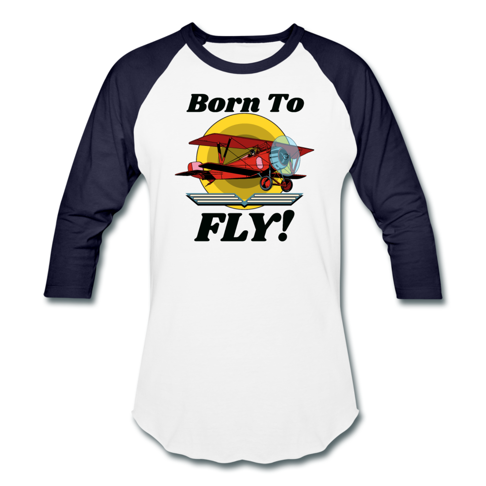 Born To Fly - Red Biplane - Baseball T-Shirt - white/navy