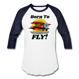 Born To Fly - Red Biplane - Baseball T-Shirt - white/navy