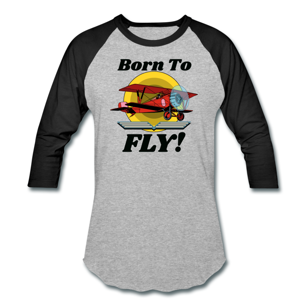 Born To Fly - Red Biplane - Baseball T-Shirt - heather gray/black