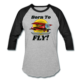 Born To Fly - Red Biplane - Baseball T-Shirt - heather gray/black