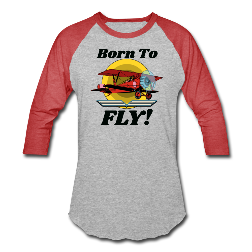 Born To Fly - Red Biplane - Baseball T-Shirt - heather gray/red