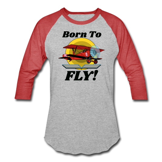 Born To Fly - Red Biplane - Baseball T-Shirt - heather gray/red