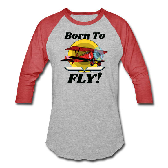 Born To Fly - Red Biplane - Baseball T-Shirt - heather gray/red