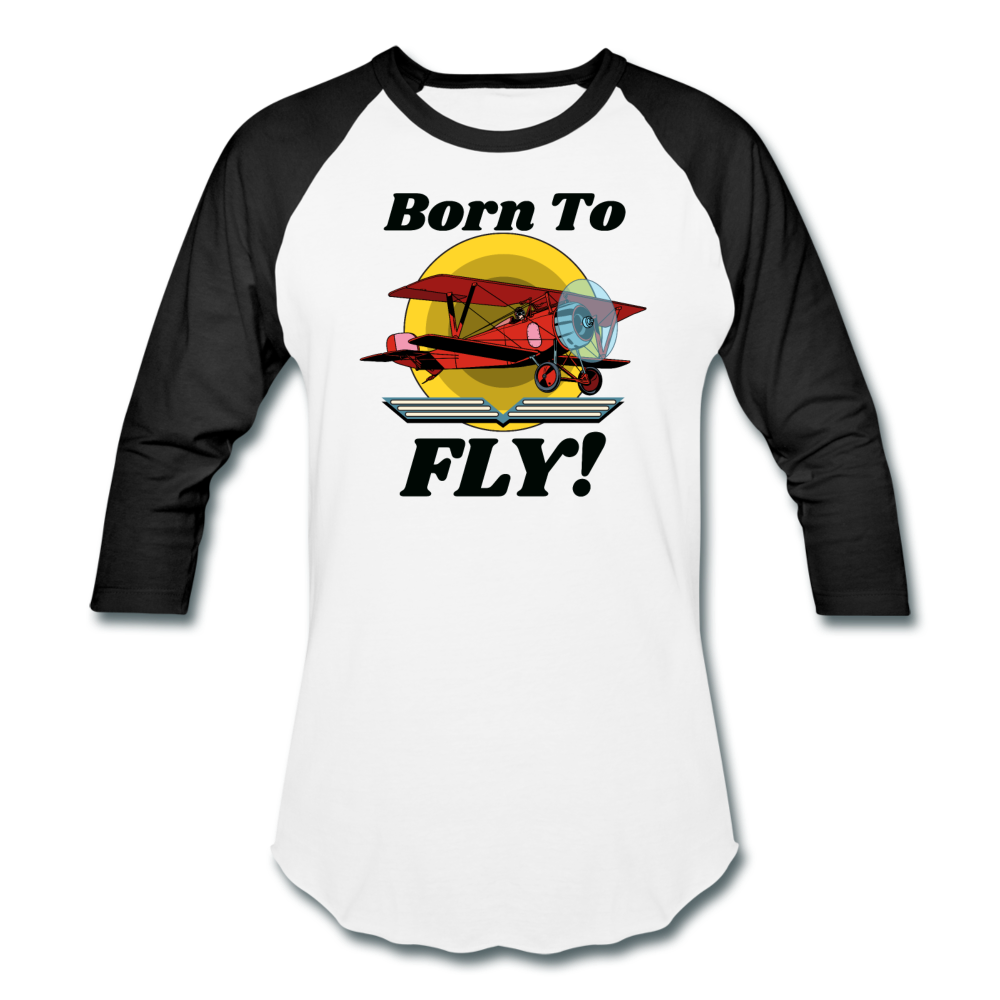 Born To Fly - Red Biplane - Baseball T-Shirt - white/black