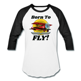 Born To Fly - Red Biplane - Baseball T-Shirt - white/black