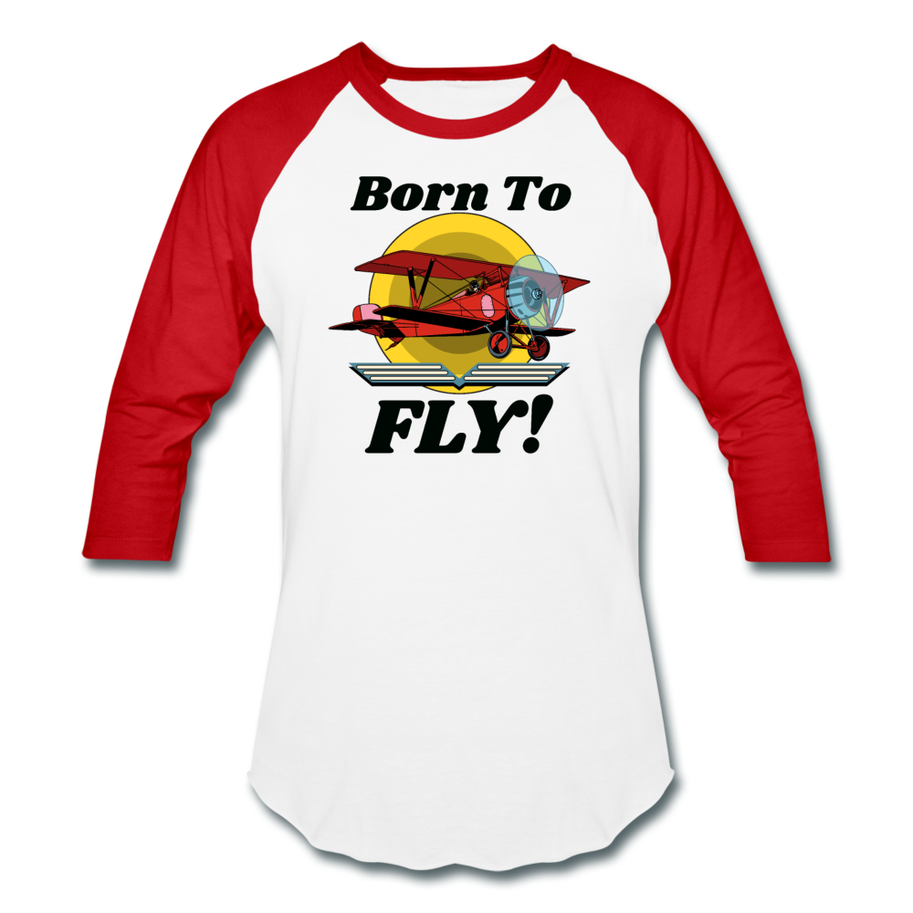 Born To Fly - Red Biplane - Baseball T-Shirt - white/red