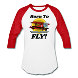 Born To Fly - Red Biplane - Baseball T-Shirt - white/red