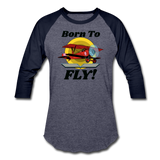 Born To Fly - Red Biplane - Baseball T-Shirt - heather blue/navy