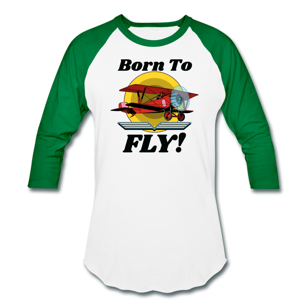 Born To Fly - Red Biplane - Baseball T-Shirt - white/kelly green