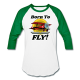 Born To Fly - Red Biplane - Baseball T-Shirt - white/kelly green