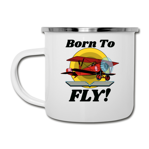 Born To Fly - Red Biplane - Camper Mug - white