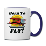 Born To Fly - Red Biplane - Contrast Coffee Mug - white/cobalt blue