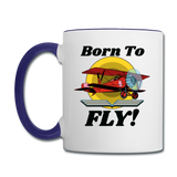Born To Fly - Red Biplane - Contrast Coffee Mug - white/cobalt blue
