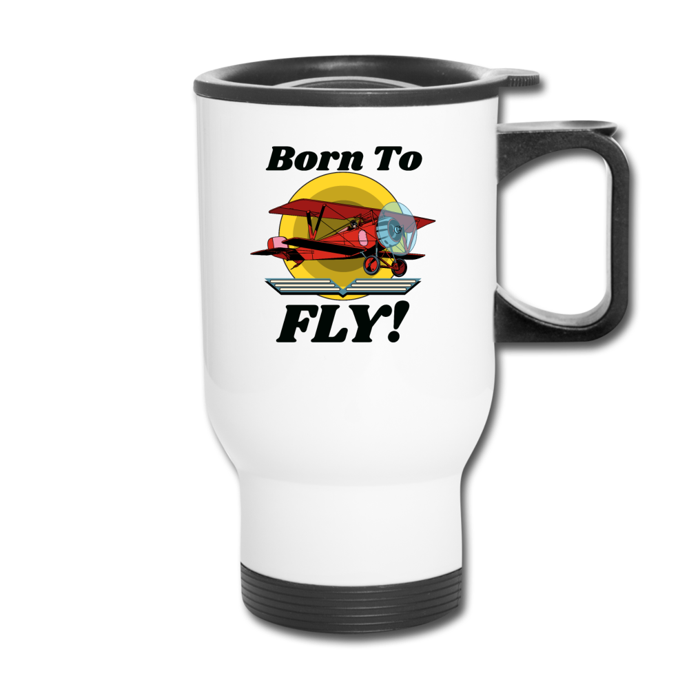 Born To Fly - Red Biplane - Travel Mug - white