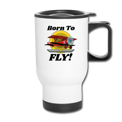 Born To Fly - Red Biplane - Travel Mug - white