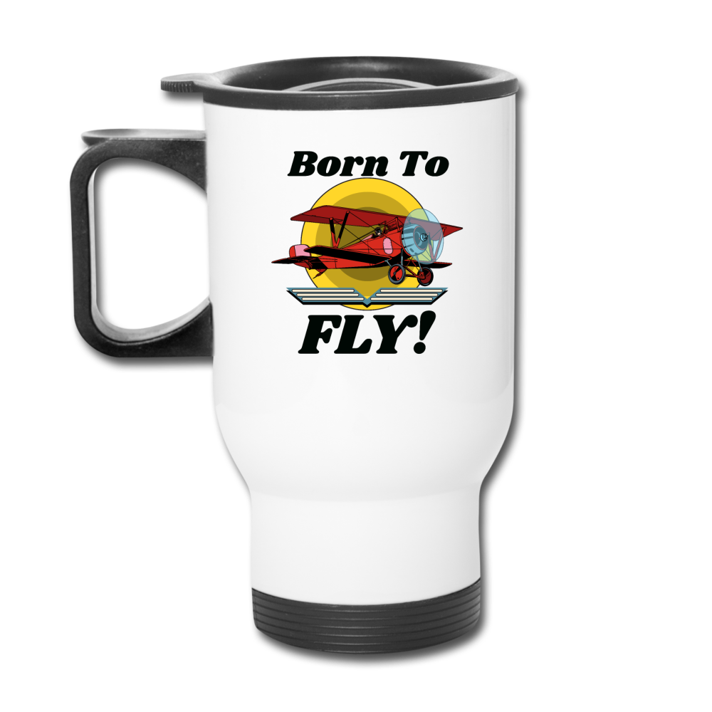 Born To Fly - Red Biplane - Travel Mug - white