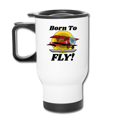 Born To Fly - Red Biplane - Travel Mug - white