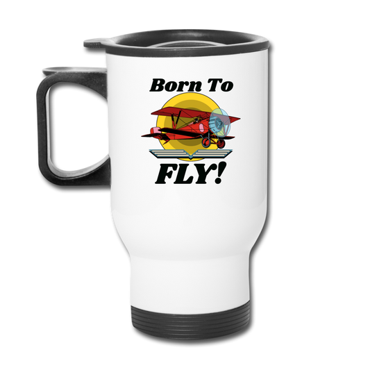 Born To Fly - Red Biplane - Travel Mug - white