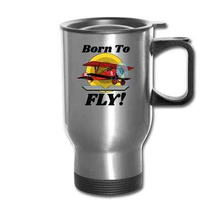 Born To Fly - Red Biplane - Travel Mug - silver