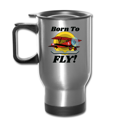 Born To Fly - Red Biplane - Travel Mug - silver