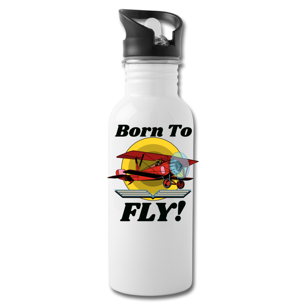 Born To Fly - Red Biplane - Water Bottle - white