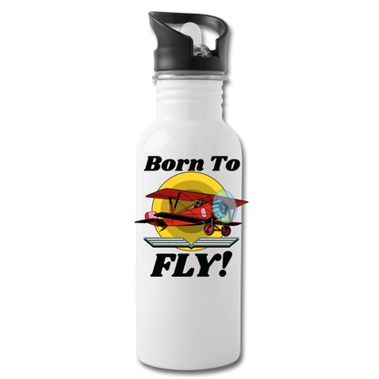 Born To Fly - Red Biplane - Water Bottle - white