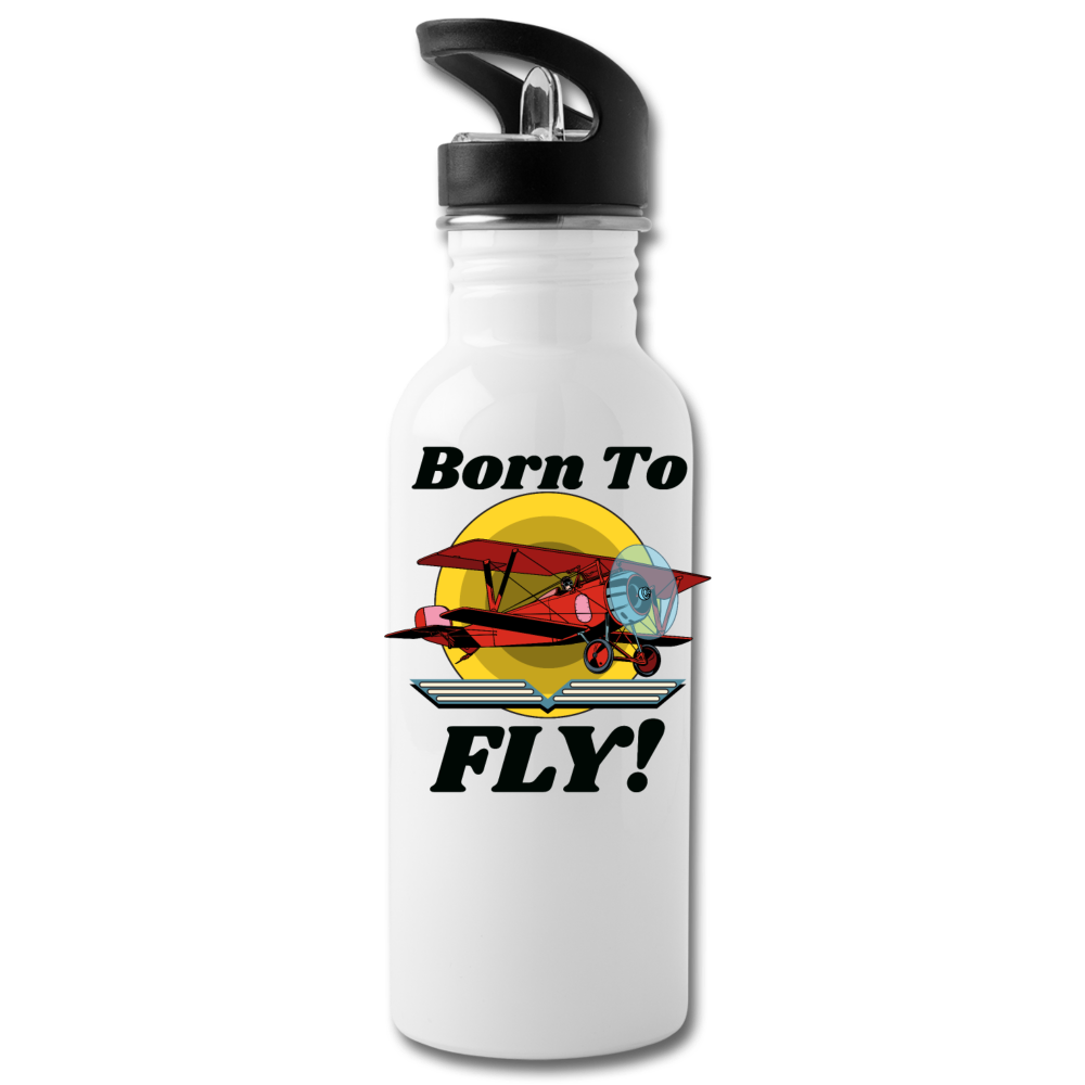 Born To Fly - Red Biplane - Water Bottle - white