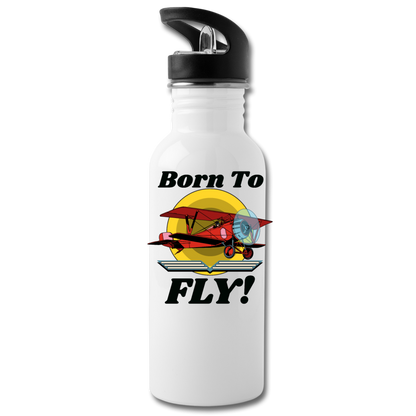 Born To Fly - Red Biplane - Water Bottle - white