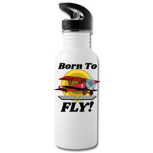 Born To Fly - Red Biplane - Water Bottle - white