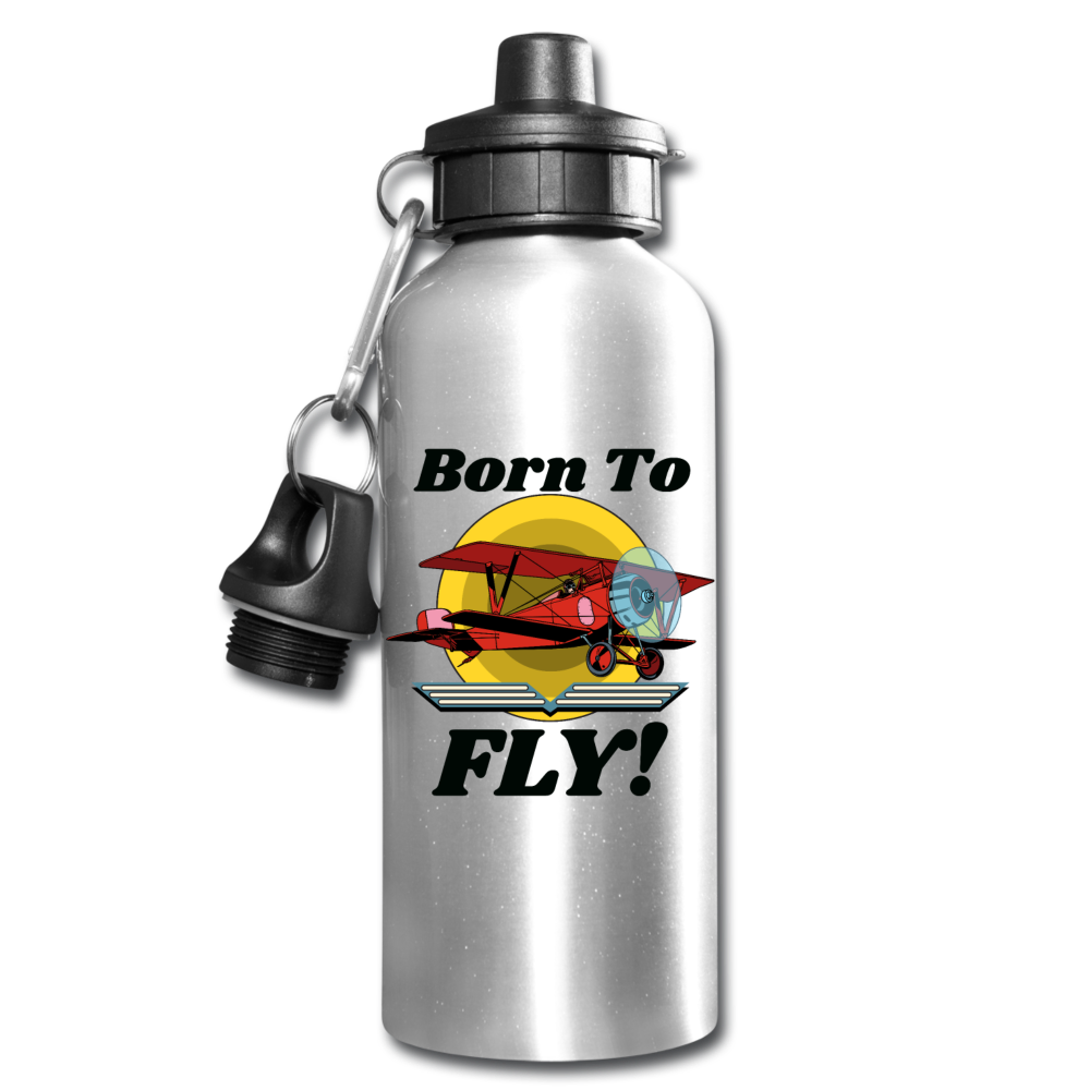 Born To Fly - Red Biplane - Water Bottle - silver