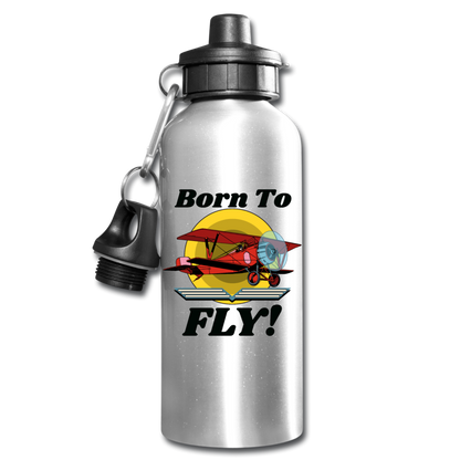 Born To Fly - Red Biplane - Water Bottle - silver