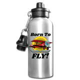 Born To Fly - Red Biplane - Water Bottle - silver