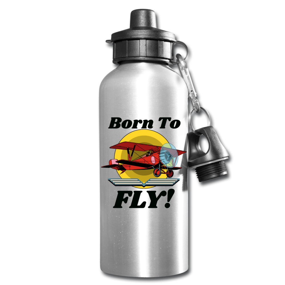 Born To Fly - Red Biplane - Water Bottle - silver