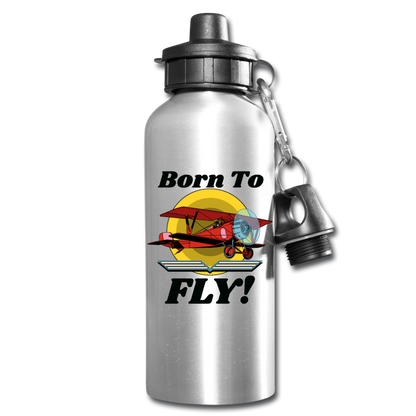 Born To Fly - Red Biplane - Water Bottle - silver