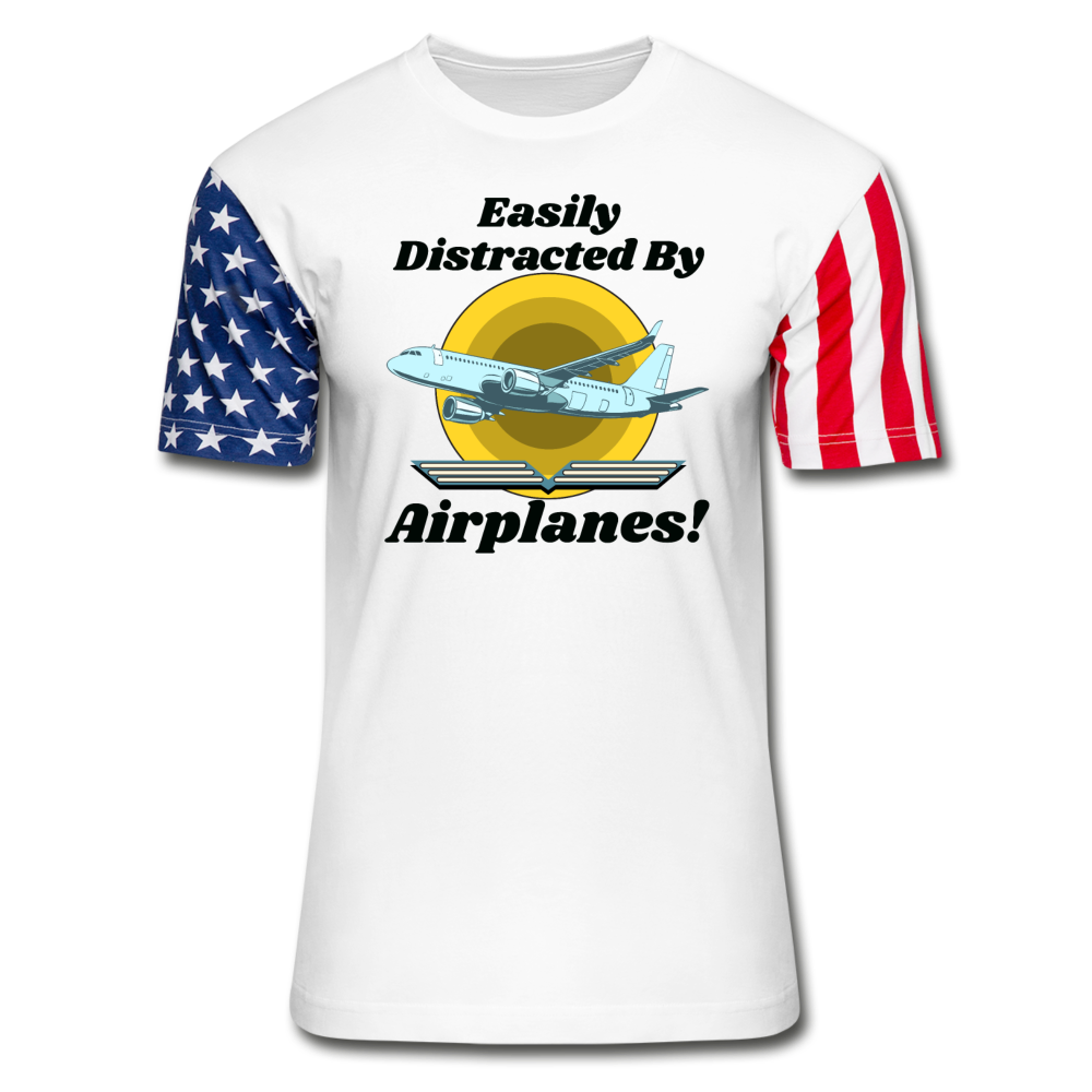 Easily Distracted - Airplanes - Jet - Stars & Stripes T-Shirt - white