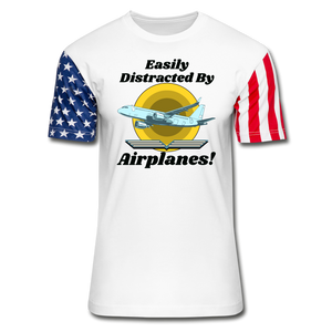 Easily Distracted - Airplanes - Jet - Stars & Stripes T-Shirt - white
