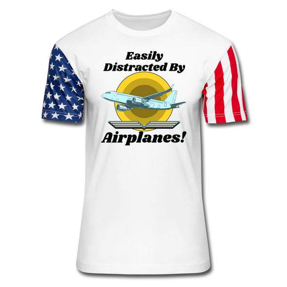 Easily Distracted - Airplanes - Jet - Stars & Stripes T-Shirt - white