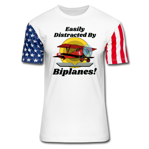 Easily Distracted - Biplanes - Stars & Stripes T-Shirt - white