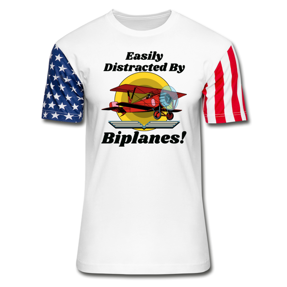 Easily Distracted - Biplanes - Stars & Stripes T-Shirt - white