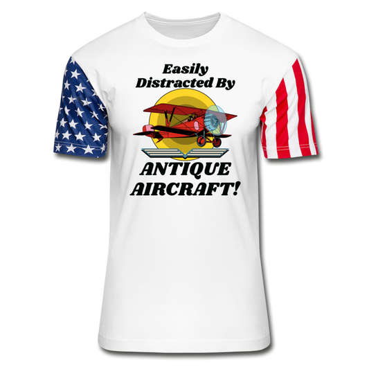 Easily Distracted - Antique Aircraft - Stars & Stripes T-Shirt - white